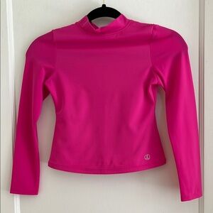 Land’s End Size L 6X - 7 Girls Hot Pink Mock Neck Long Sleeved Rash Guard